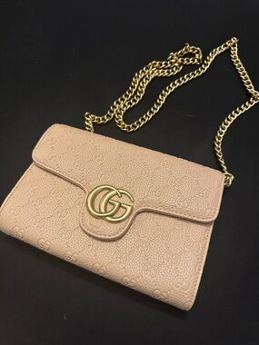 Gucci tan GG Marmont Bag with Gold Chain